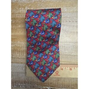 Fish Novelty Tie Necktie Timo Cofina Colorful Made In Italy Red Silk Fishing